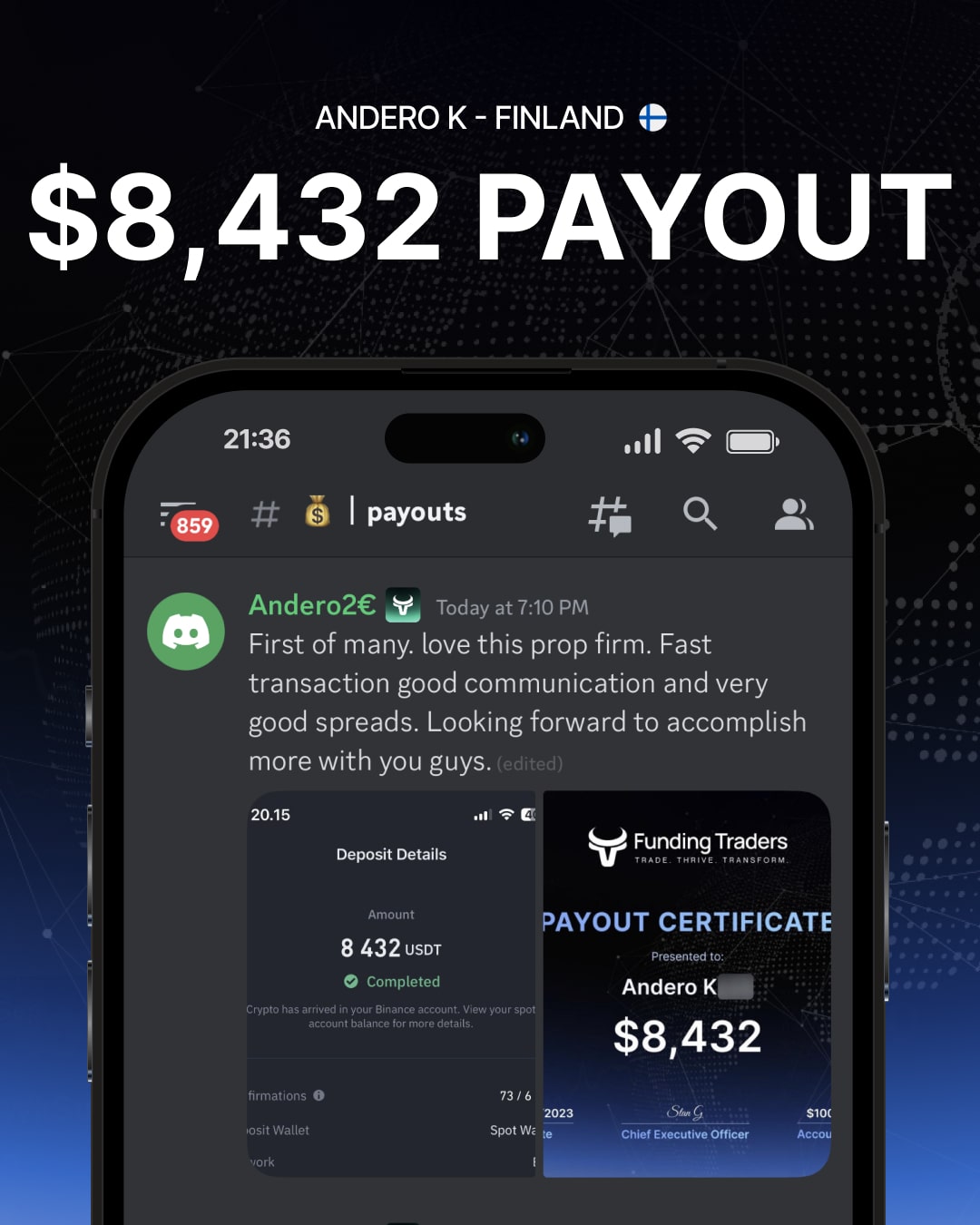 Andero Kask 8,432$ Payout FundingTraders Discord