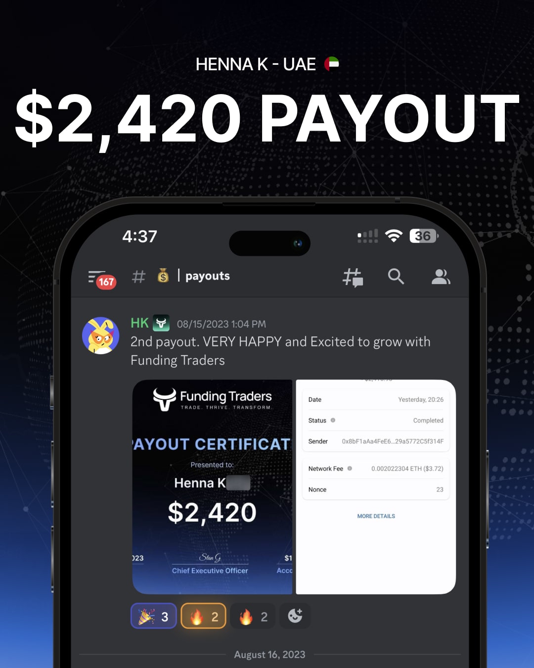 Henna 2,420$ Payout FundingTraders Discord